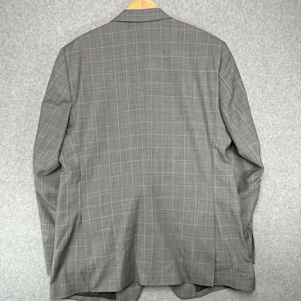 Jos A Bank Mens 46 XLG Tailored Fit Plaid Blazer Sport Coat Jacket Gray Wool